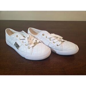 G By Guess 8.5 M Womens White Quilted Designer Sneakers G Backer2 Gold Logo